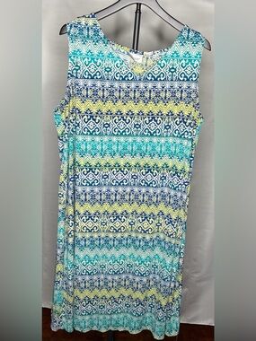 Sleeveless Turquoise & Navy Patterned Summer Dress